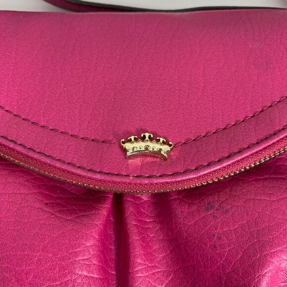 JUICY COUTURE Hot Pink Faux Leather Crossbody Bag Crown Logo Side Drawstrings - Picture 2 of 10
